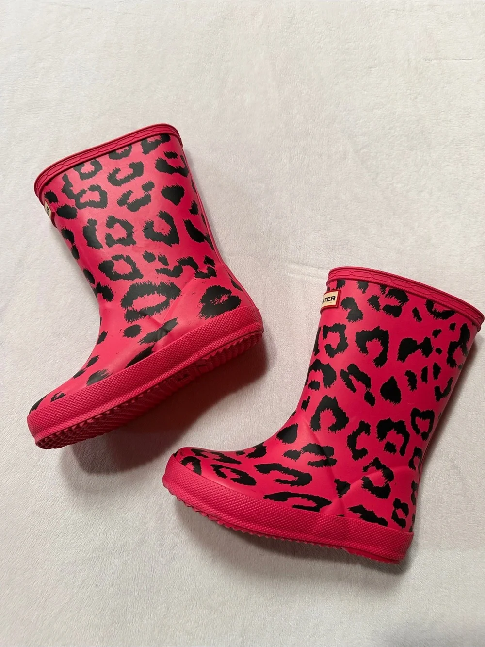 Hunter Kids Pink and Black Leopard Print Rain Boots Like new UK 9 US10